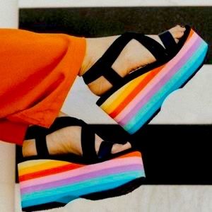 Rocket Dog Layered Rainbow Platform Sandals 7